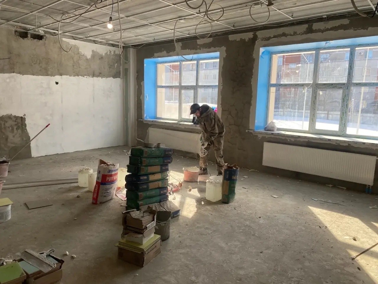 Строительная готовность детского сада в 16 микрорайоне — 66% Строительная готовность детского сада в 16 микрорайоне — 66%