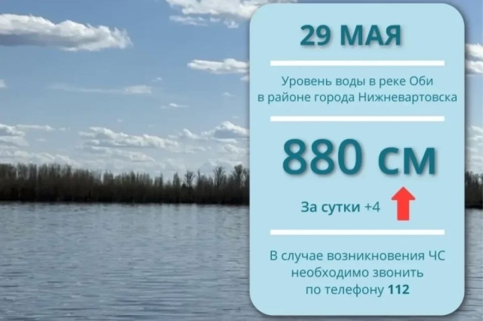 Уровень воды в Оби в районе Нижневартовска 29 мая составляет 880 см