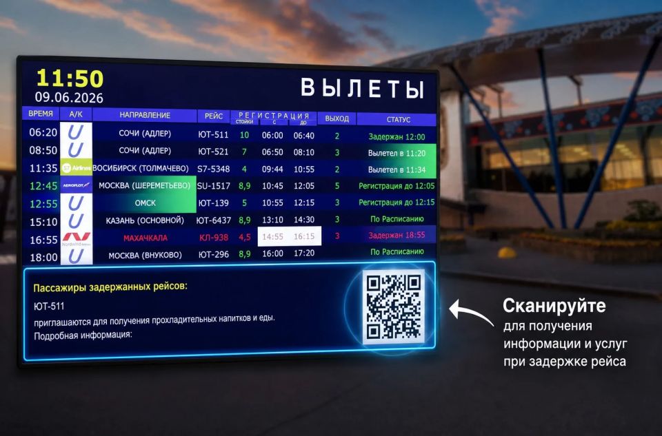 Аэропорт Сургута первым в России внедрил цифровую систему информирования пассажиров при задержках рейсов