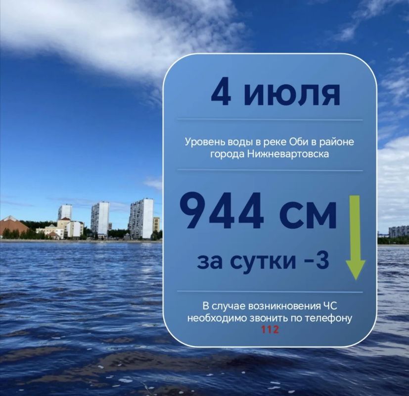 По информации Ханты-Мансийского центра по гидрометеорологии и мониторингу окружающей среды - филиала «Обь-Иртышское управление по гидрометеорологии и мониторингу окружающей среды», сегодня, 4 июля, уровень воды в реке Оби...