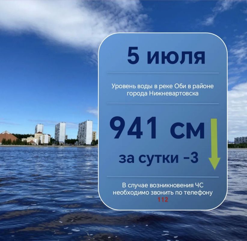 По информации Ханты-Мансийского центра по гидрометеорологии и мониторингу окружающей среды - филиала «Обь-Иртышское управление по гидрометеорологии и мониторингу окружающей среды», сегодня, 5 июля, уровень воды в реке Оби...