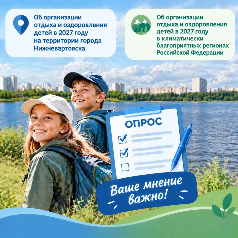 Департамент образования администрации города проводит опросы на темы: «Об организации отдыха и оздоровления детей в 2027 году на территории города Нижневартовска» и «Об организации отдыха и оздоровления детей в 2027 году в...