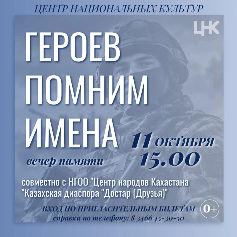 Героев помним имена. . 11 октября в 15 часов в Центре национальных культур пройдет вечер памяти «Героев помним имена»