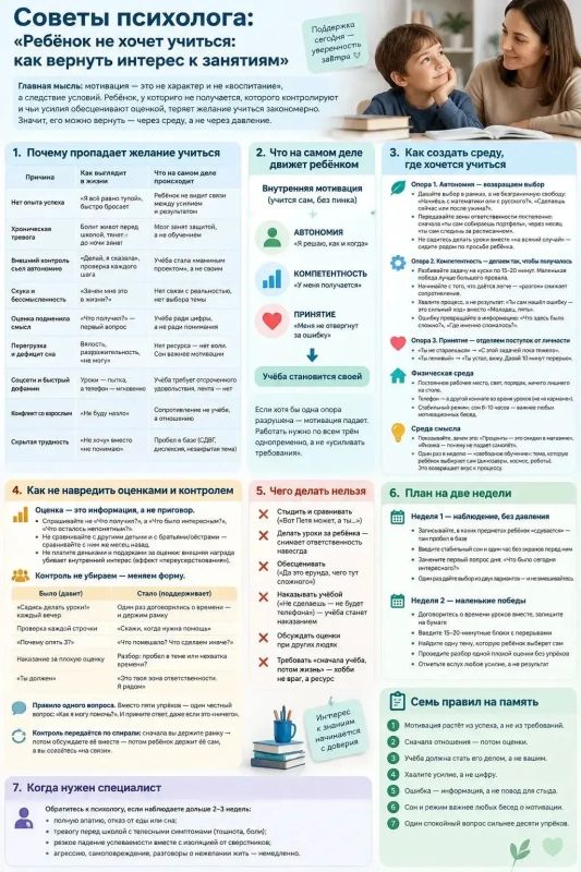 Советы психолога: ребёнок не хочет учиться - как вернуть интерес к занятиям